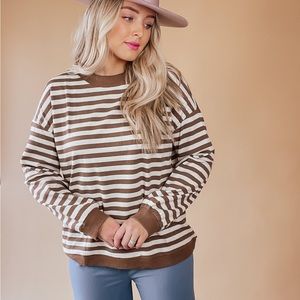 Brown & cream striped long sleeve tee